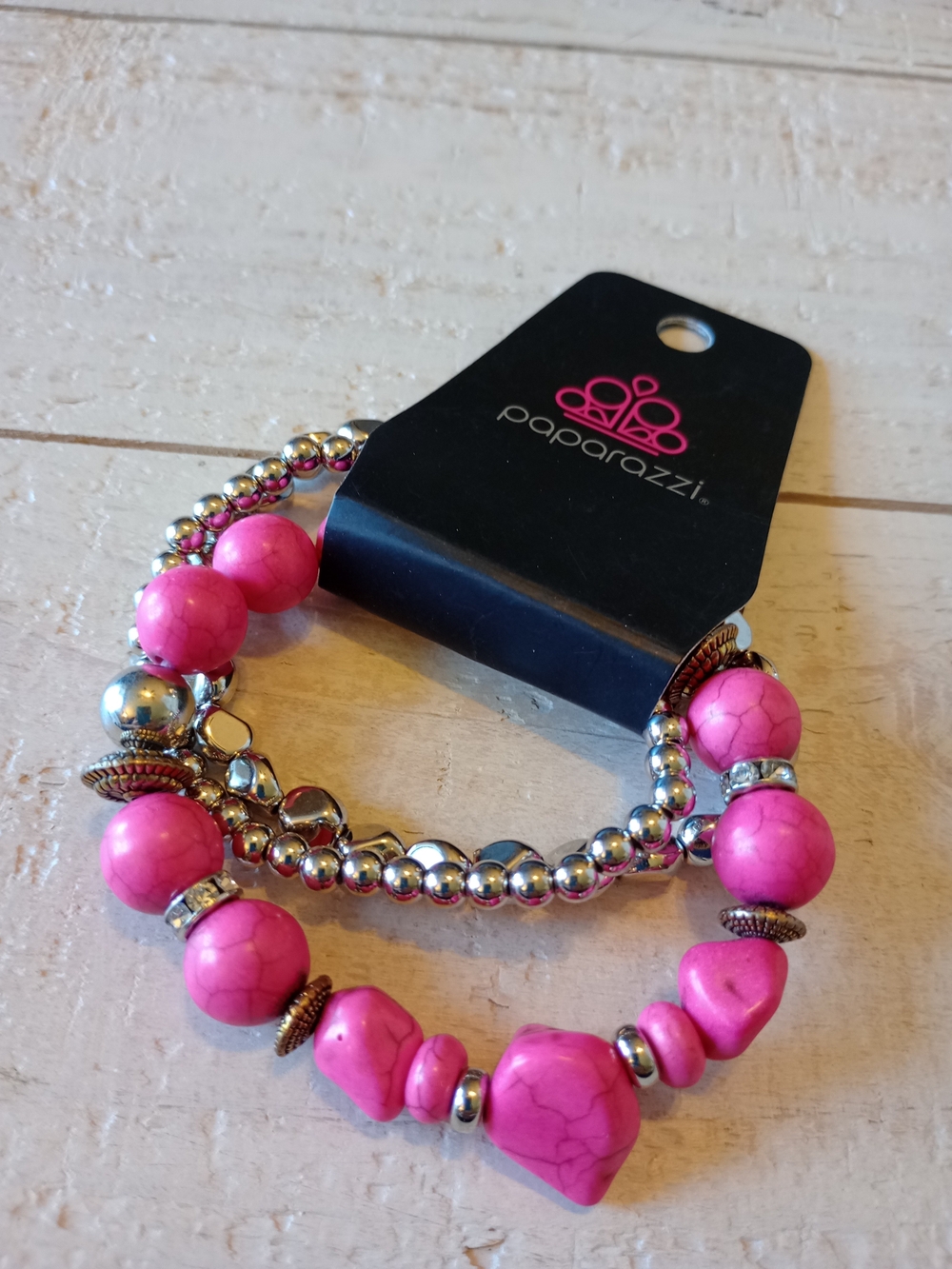 paparazzi Hot Pink and Silver Beaded Bracelet Set